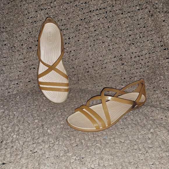 CROCS-Isabella Strappy Jelly Sandal-Gold-Sz 6-Excellent - Picture 1 of 7